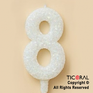 VELA NUMERAL CHICO 5.5 CM CON GIBRE BLANCO NUMERO 8 x 1